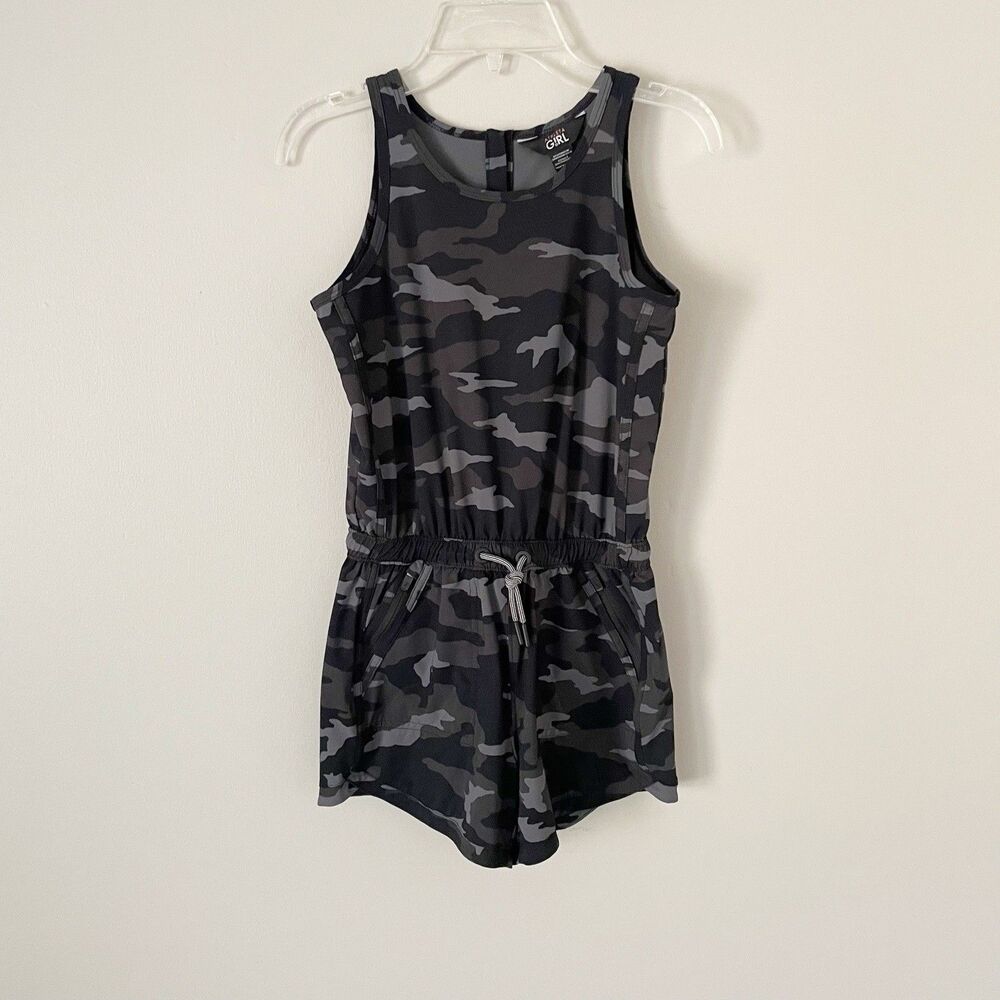 Athleta Girl Size 8-10 Camo Sleeveless Waist Tie Romper One Piece